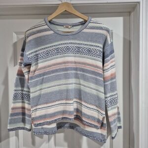 Faherty Striped Knit Sweater in Blue, Cream, Pink